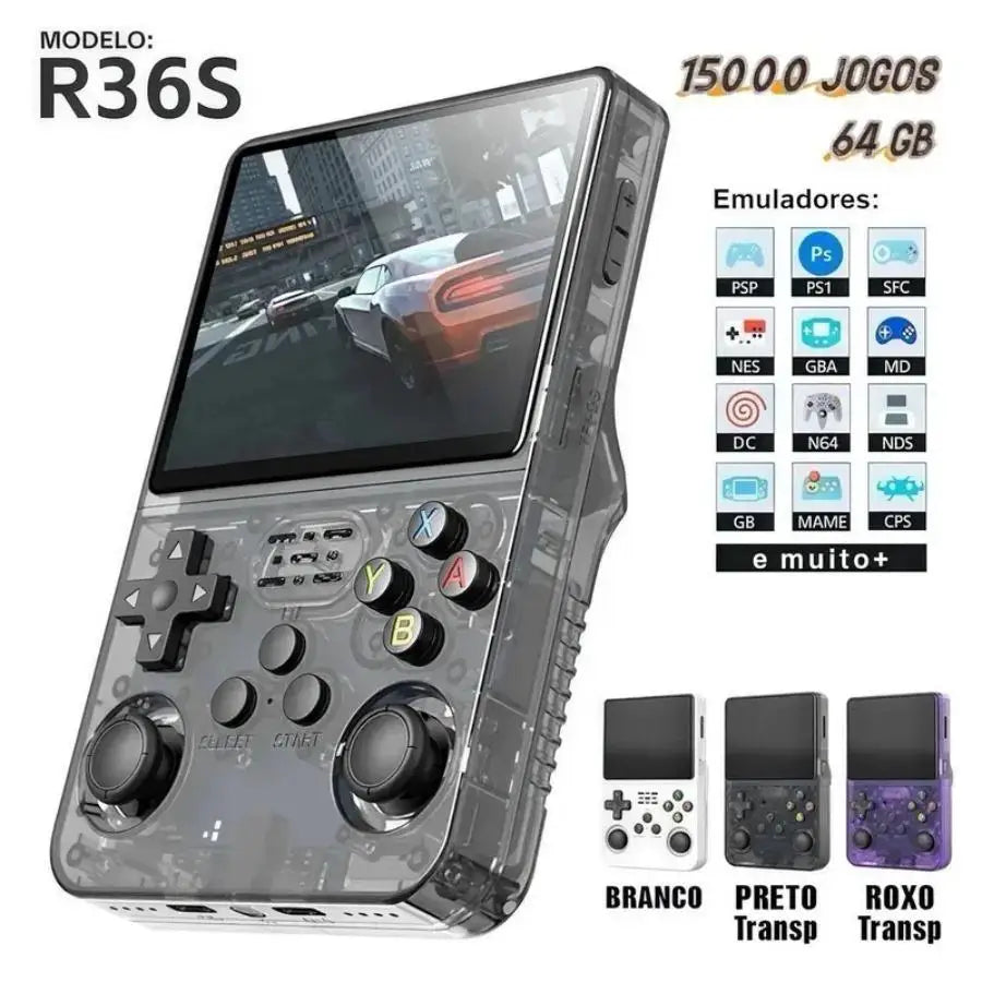 Console Portátil R36S Retrô com 15.000 Jogos Clássicos