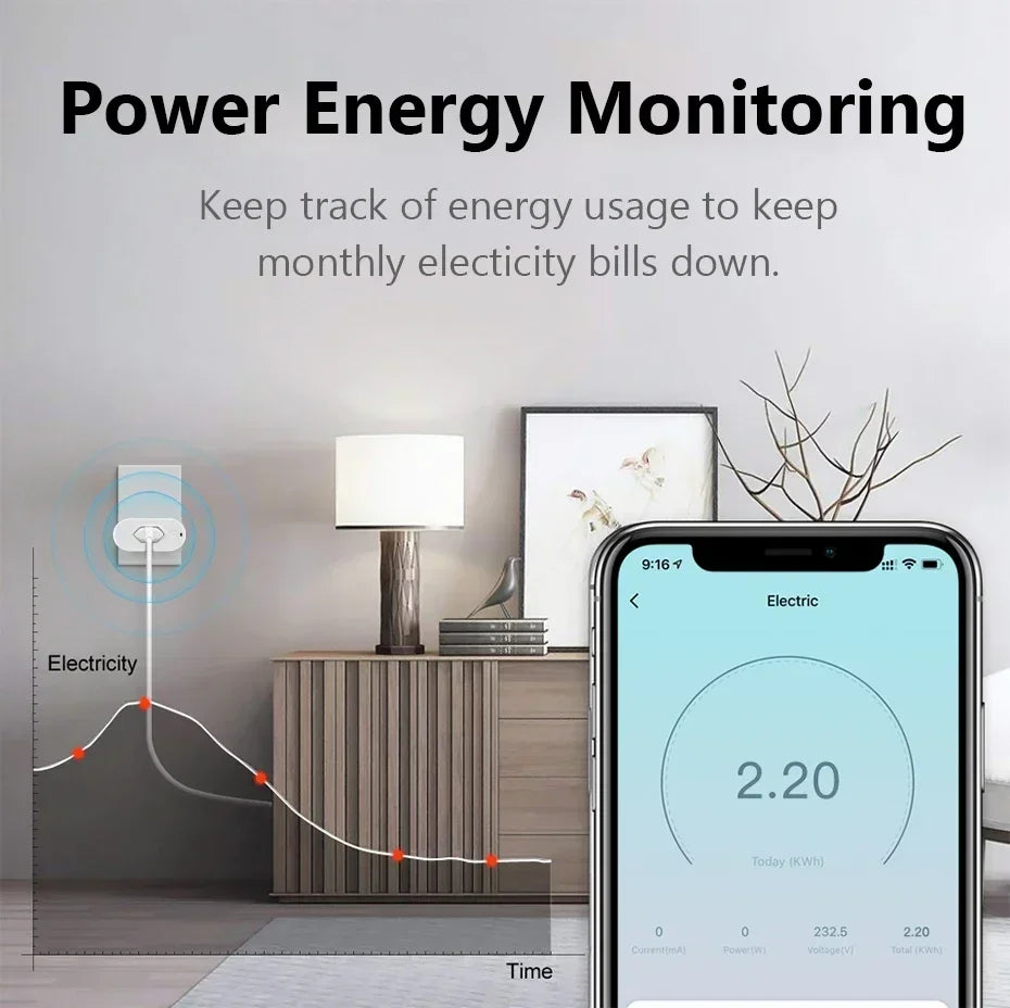 Tomada Inteligente Wi-Fi Tuya 20A com Monitoramento de Energia – Alexa e Google Home