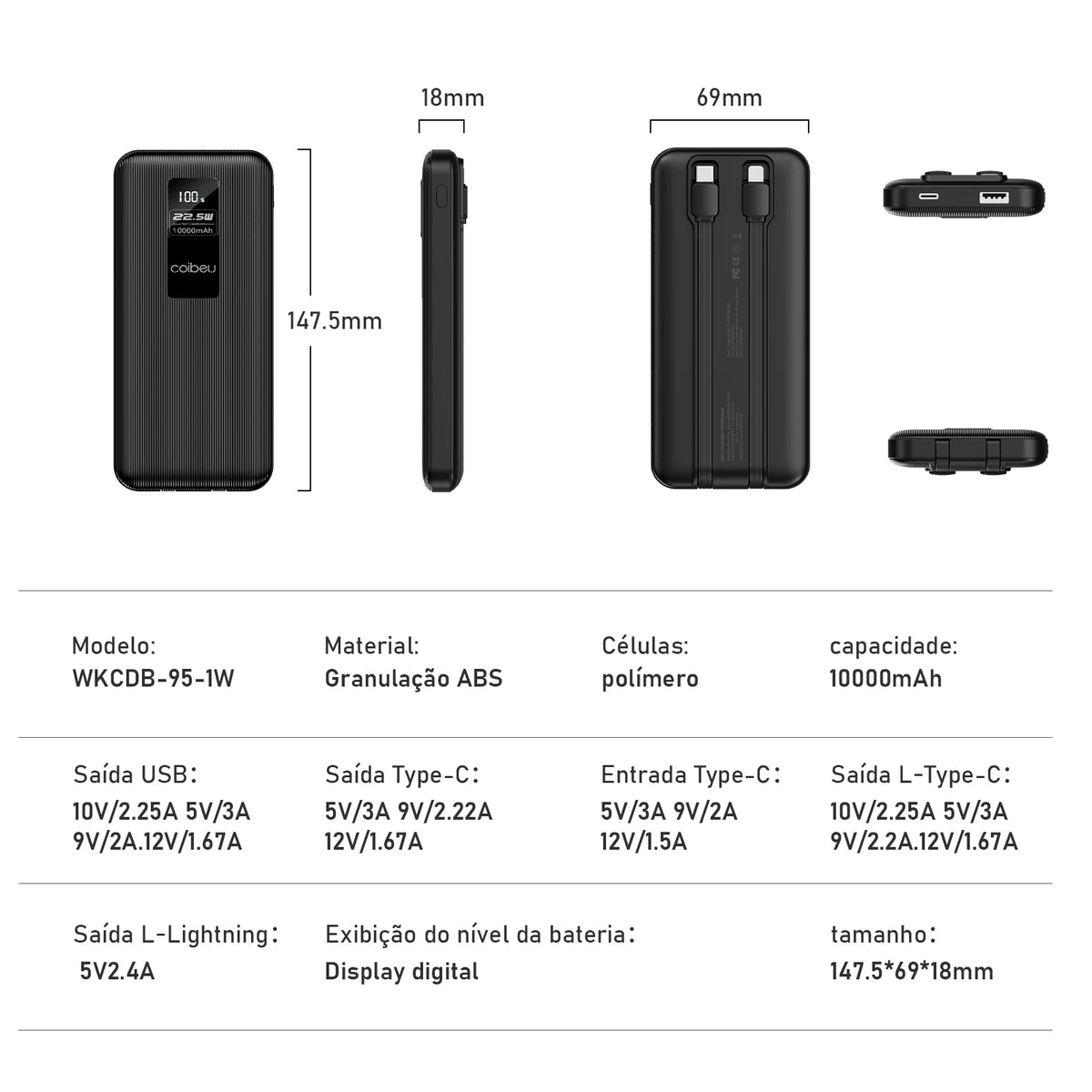Power Bank Portátil 23W – Bateria Externa 10.000mAh ou 20.000mAh