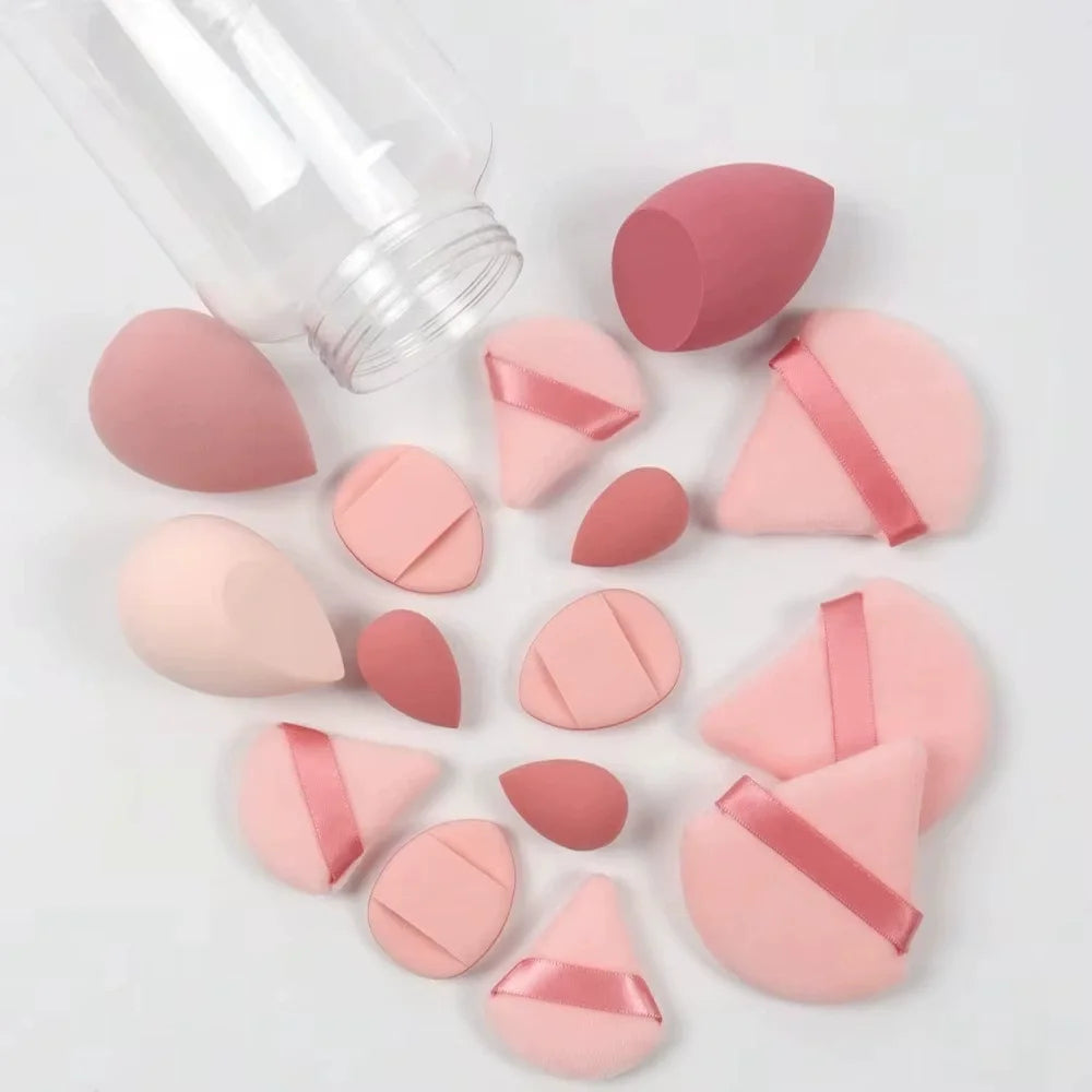 Kit Mini Esponjas de Maquiagem 12 ou 15 Peças – Com ou Sem Estojo
