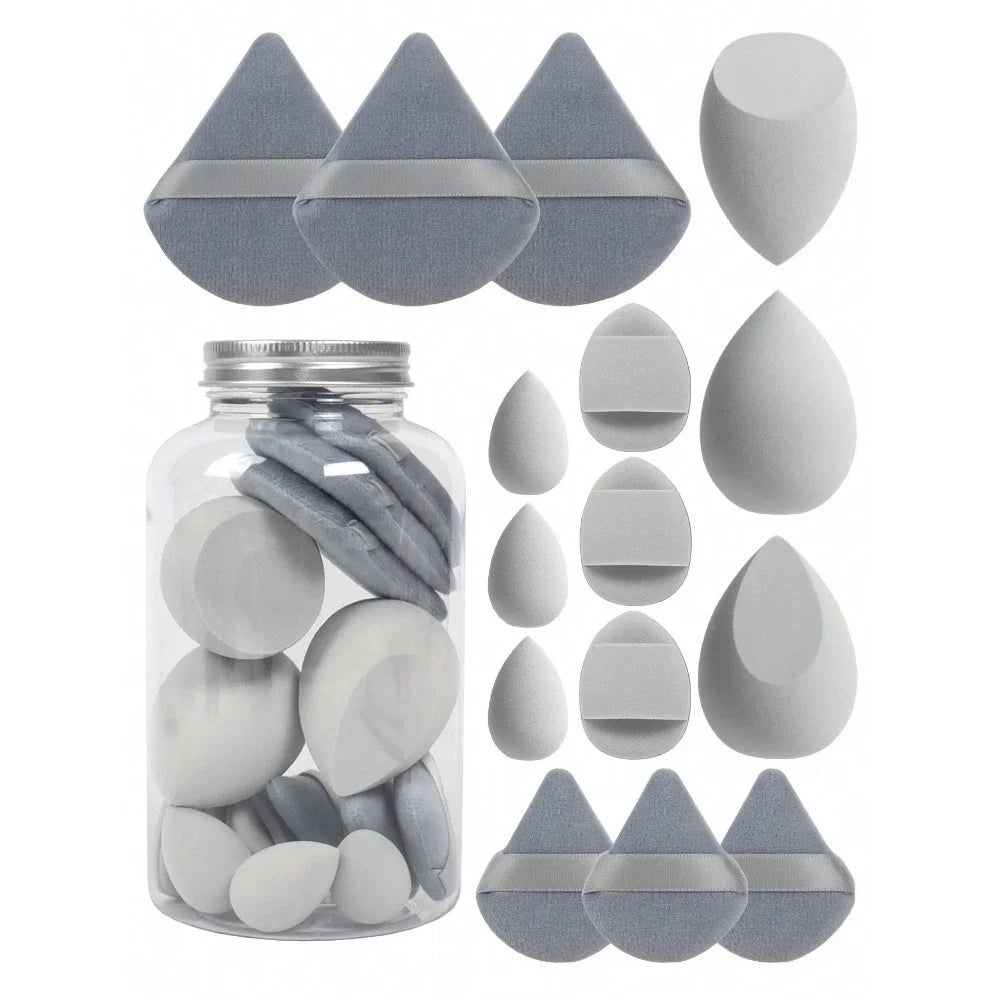 Kit Mini Esponjas de Maquiagem 12 ou 15 Peças – Com ou Sem Estojo