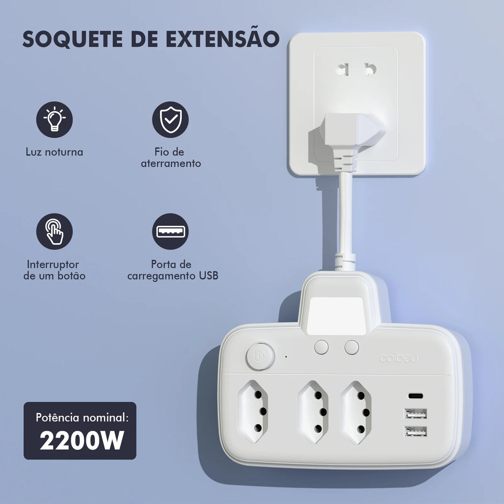 Extensão Elétrica com Múltiplas Tomadas Padrão Brasileiro – Régua de Energia para Casa e Escritório