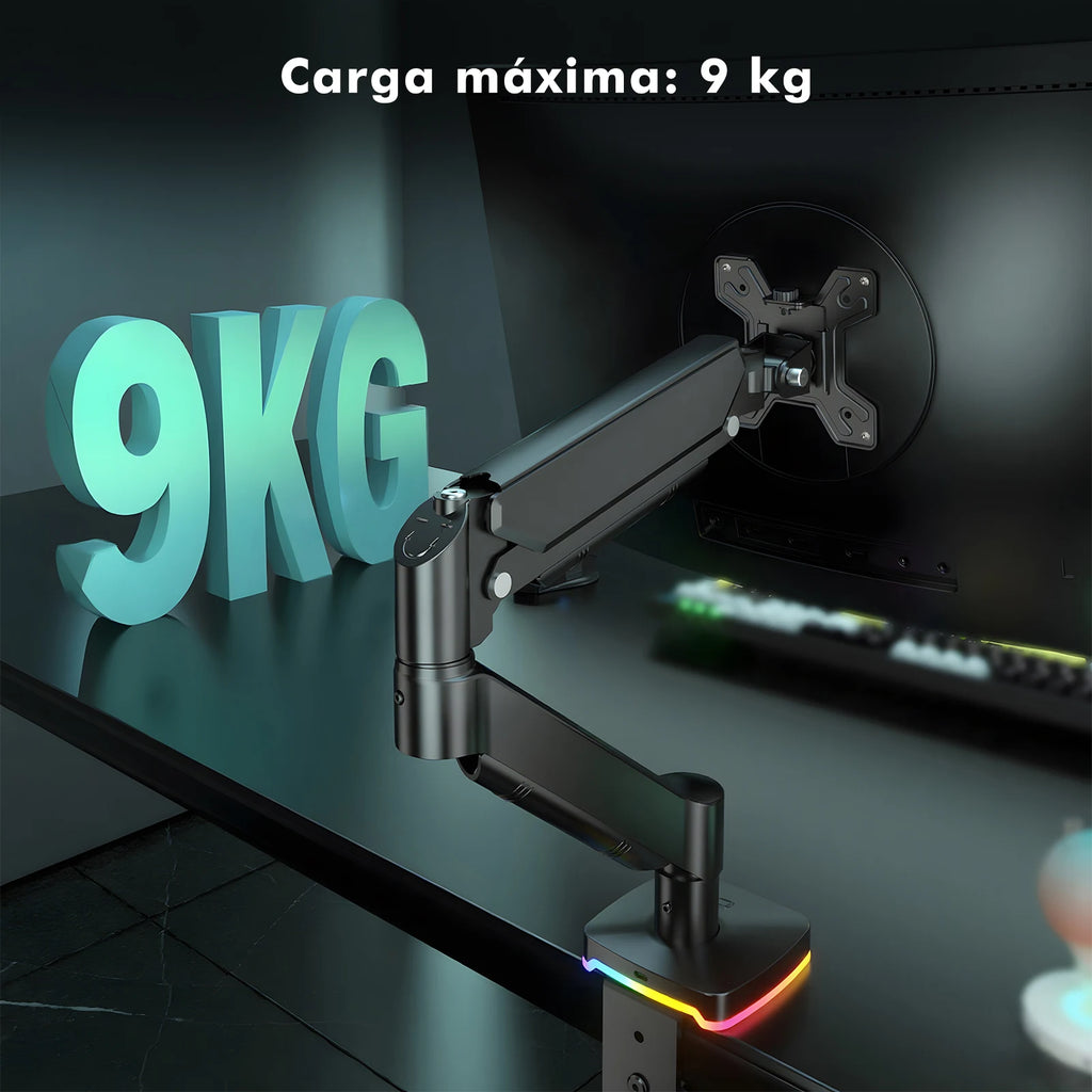 Braço Articulado para Monitor com Iluminação RGB – Suporte de Mesa Ajustável