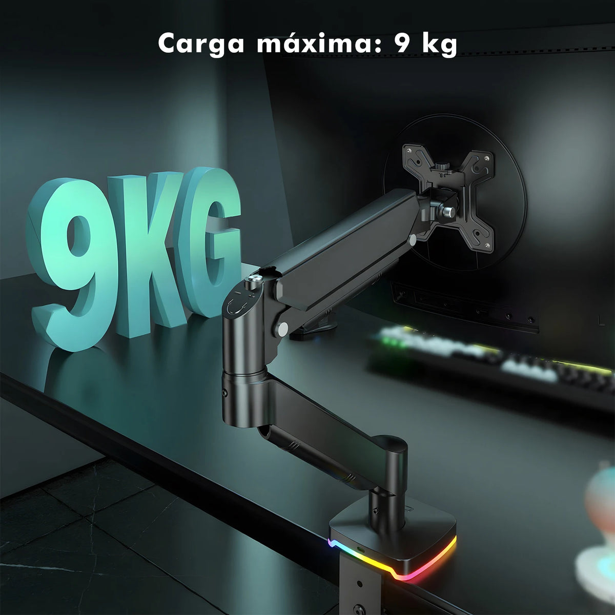 Braço Articulado para Monitor com Iluminação RGB – Suporte de Mesa Ajustável