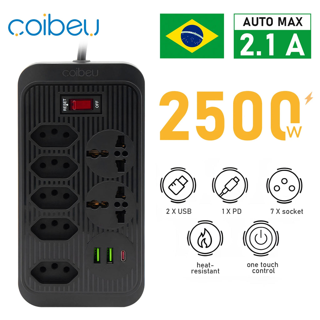 Extensão Elétrica com Tomadas e USB – Filtro de Linha Bivolt 110V/220V 10A