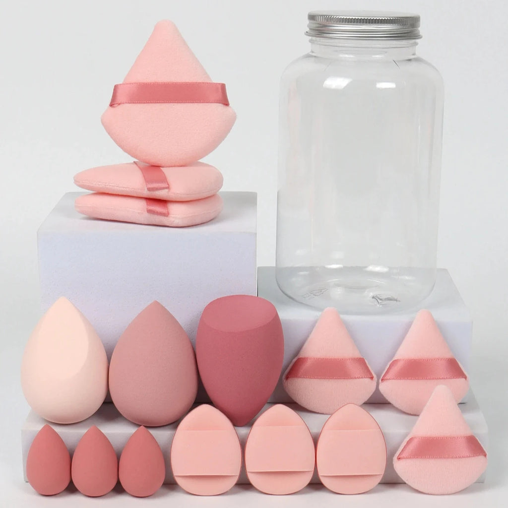 Kit Mini Esponjas de Maquiagem 12 ou 15 Peças – Com ou Sem Estojo