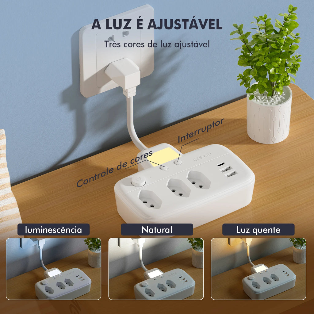 Extensão Elétrica com Múltiplas Tomadas Padrão Brasileiro – Régua de Energia para Casa e Escritório