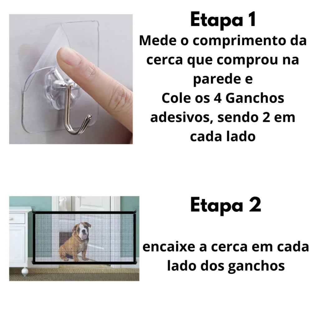 Barreira Pet em Tela de Nylon com Ganchos Adesivos para Portas e Passagens – 110 ou 180cm