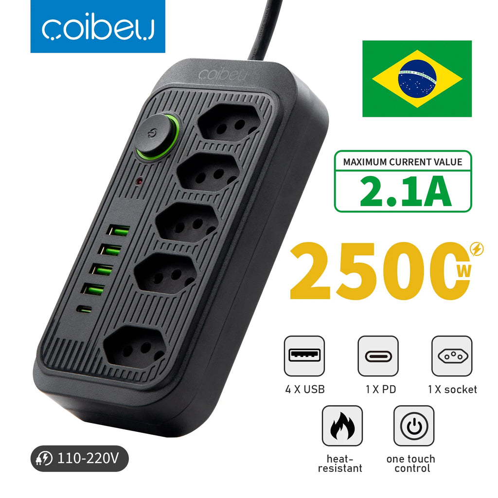 Extensão Elétrica com Tomadas e USB – Filtro de Linha Bivolt 110V/220V 10A