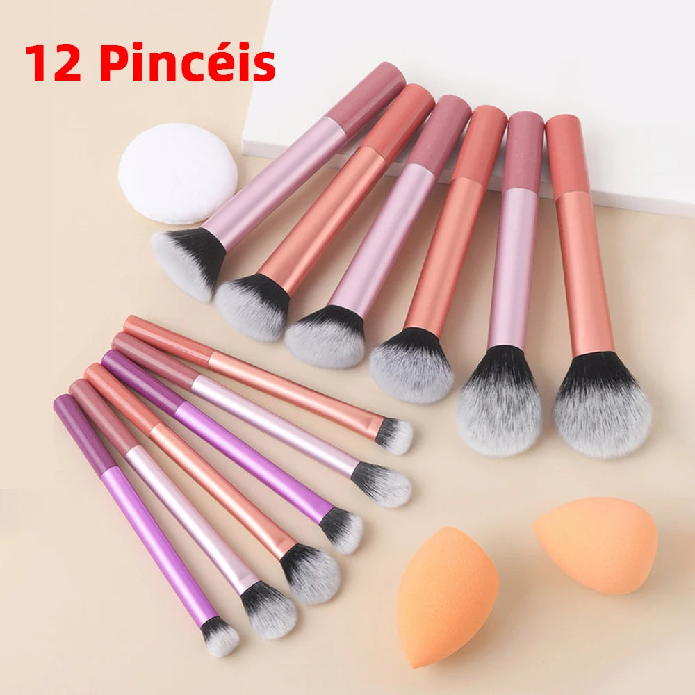 Kit de Pincéis de Maquiagem com Cerdas Sintéticas – 8, 12 ou 15 Peças