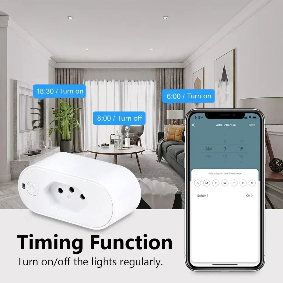 Tomada Inteligente Wi-Fi Tuya 20A com Monitoramento de Energia – Alexa e Google Home