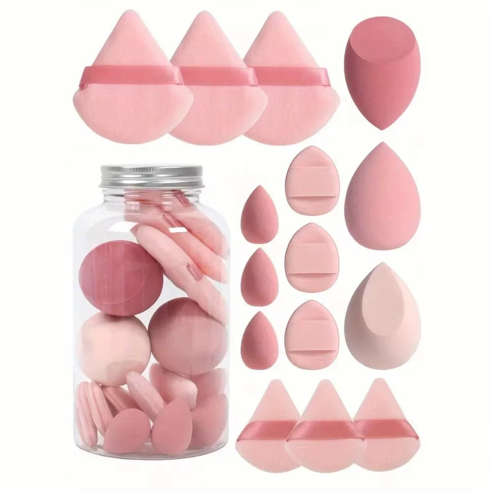 Kit Mini Esponjas de Maquiagem 12 ou 15 Peças – Com ou Sem Estojo