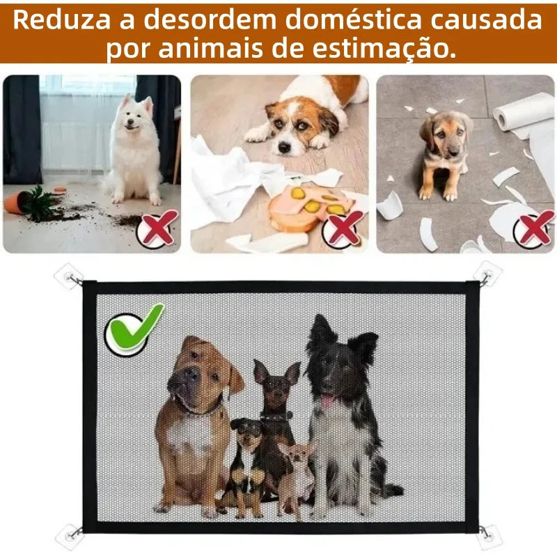 Barreira Pet em Tela de Nylon com Ganchos Adesivos para Portas e Passagens – 110 ou 180cm