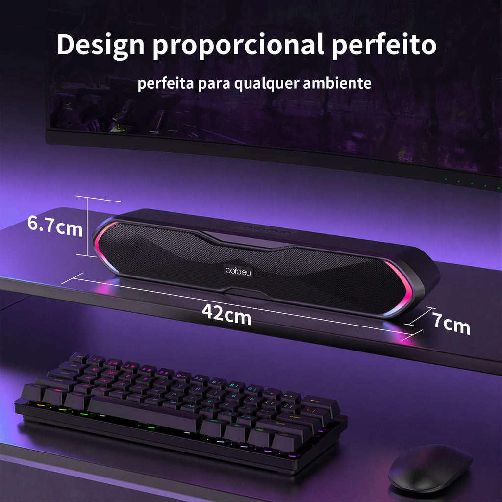 Soundbar Gamer Bluetooth COIBEU com LED RGB e Som Estéreo para PC e Notebook