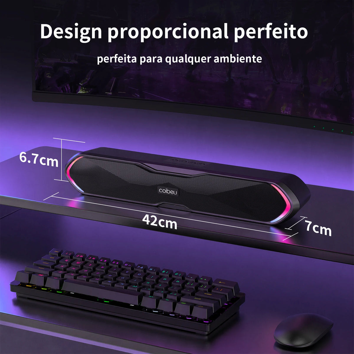Soundbar Gamer Bluetooth COIBEU com LED RGB e Som Estéreo para PC e Notebook