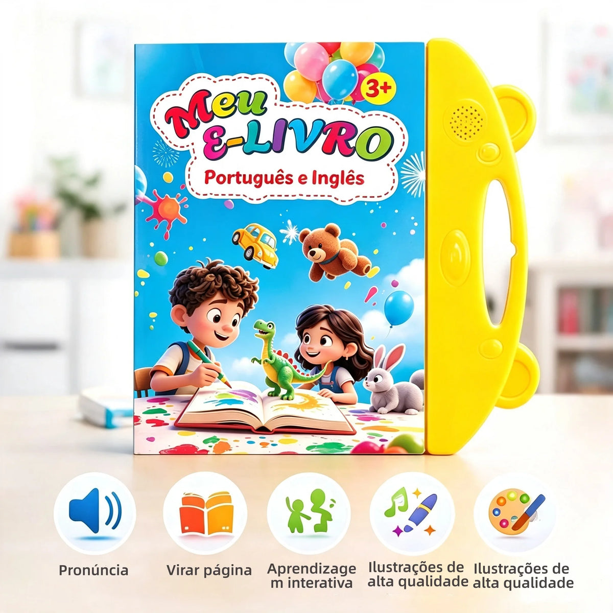 Livro Infantil Interativo Bilíngue Português e Inglês com Sons – Educativo Touch