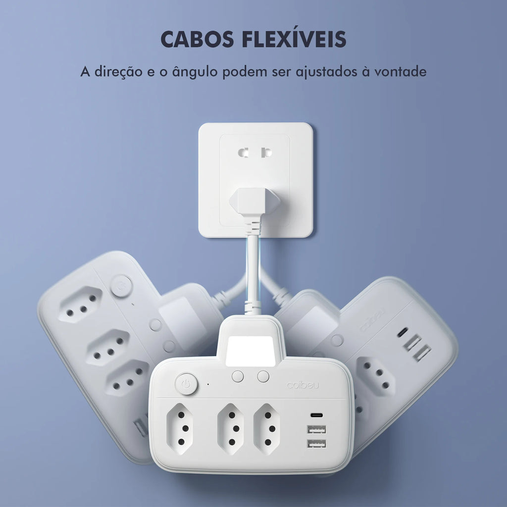 Extensão Elétrica com Múltiplas Tomadas Padrão Brasileiro – Régua de Energia para Casa e Escritório