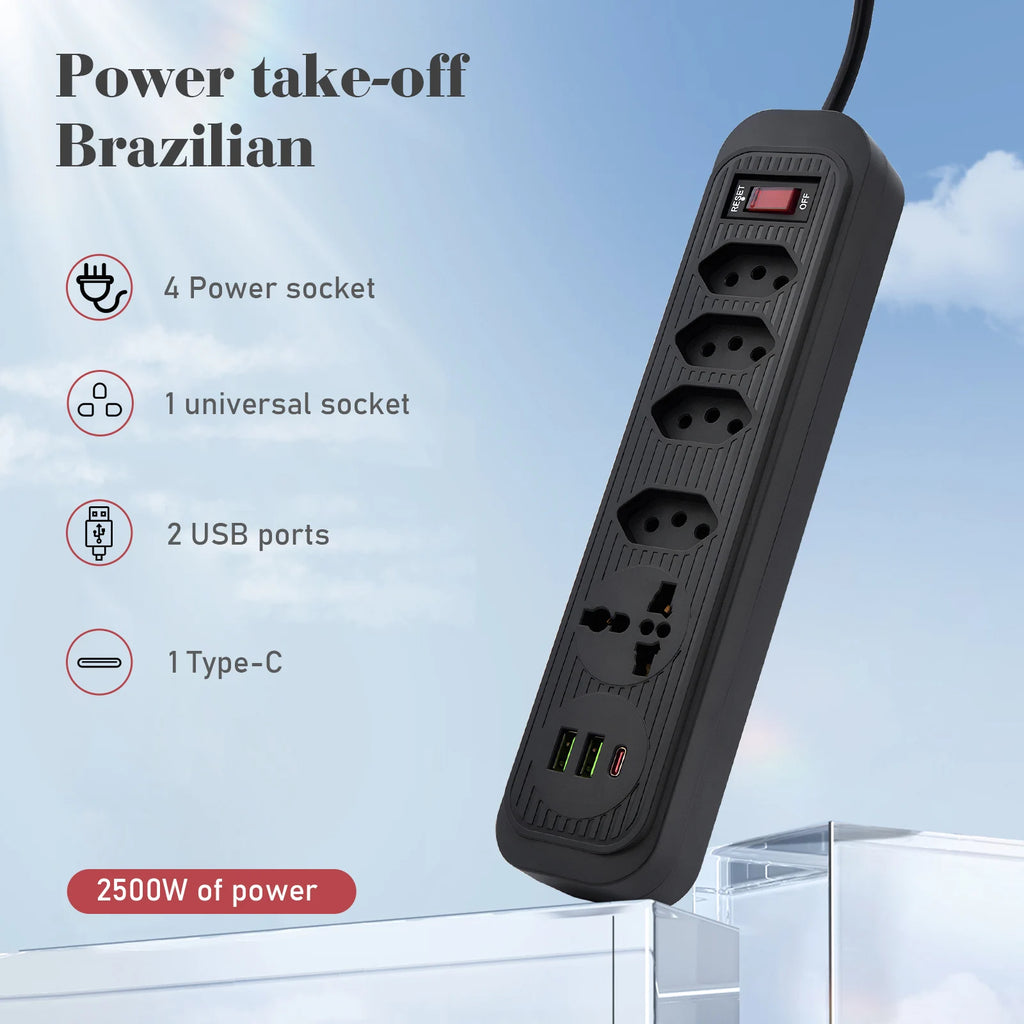 Extensão Elétrica com Tomadas e USB – Filtro de Linha Bivolt 110V/220V 10A