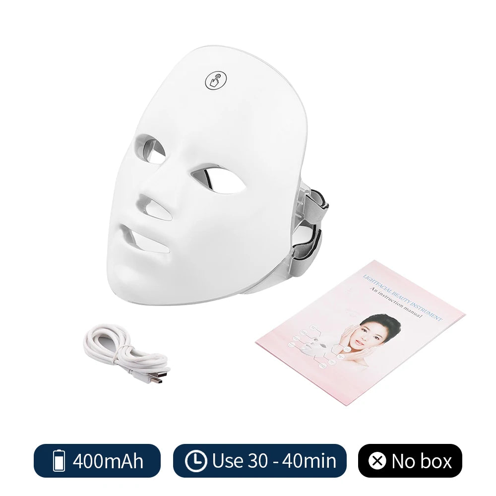 Máscara Facial de LED com 7 Cores Recarregável – Acessório de Beleza