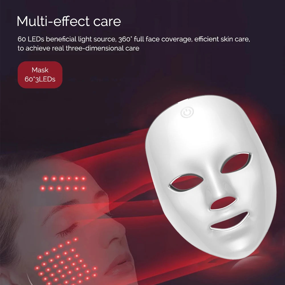 Máscara Facial de LED com 7 Cores Recarregável – Acessório de Beleza