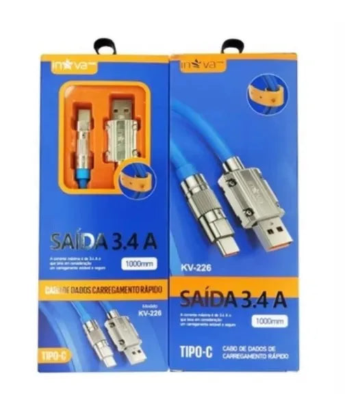Cabo de Carregamento Rápido de Silicone 1 Metro – USB-C, Lightning e Micro USB