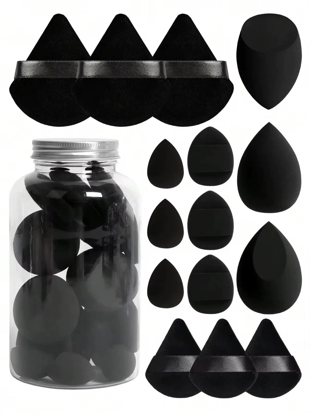Kit Mini Esponjas de Maquiagem 12 ou 15 Peças – Com ou Sem Estojo