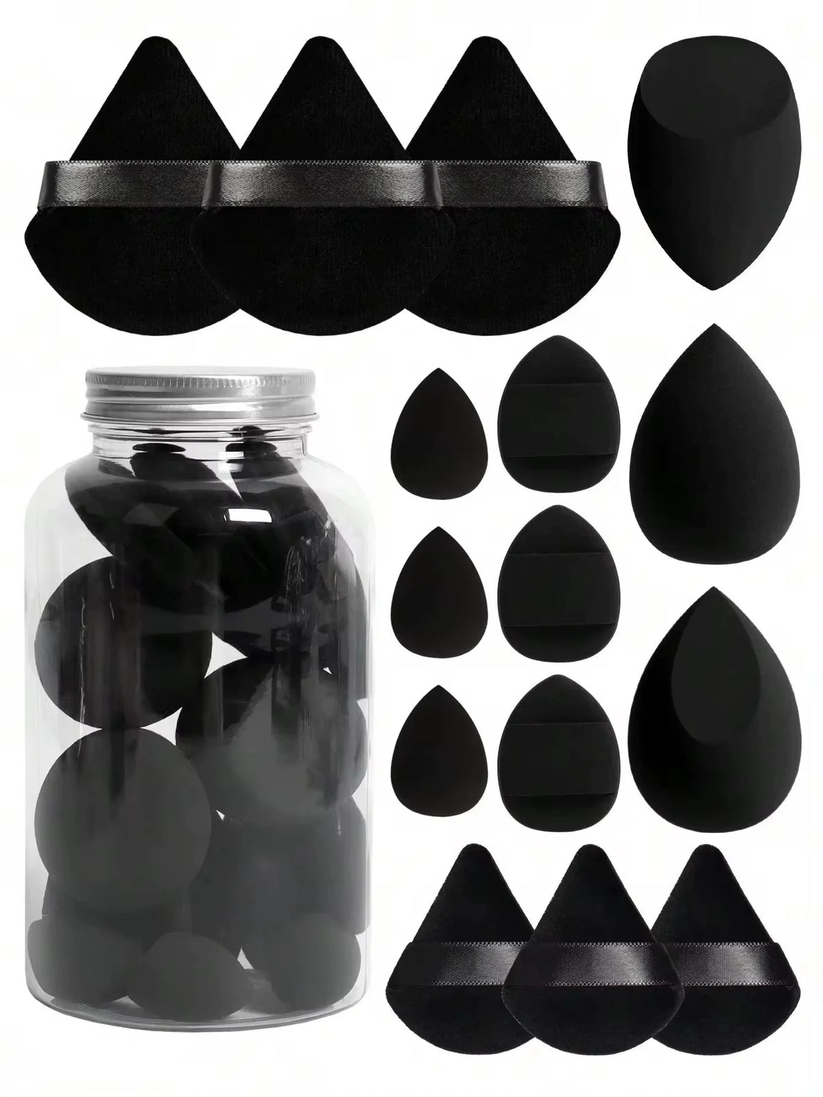 Kit Mini Esponjas de Maquiagem 12 ou 15 Peças – Com ou Sem Estojo