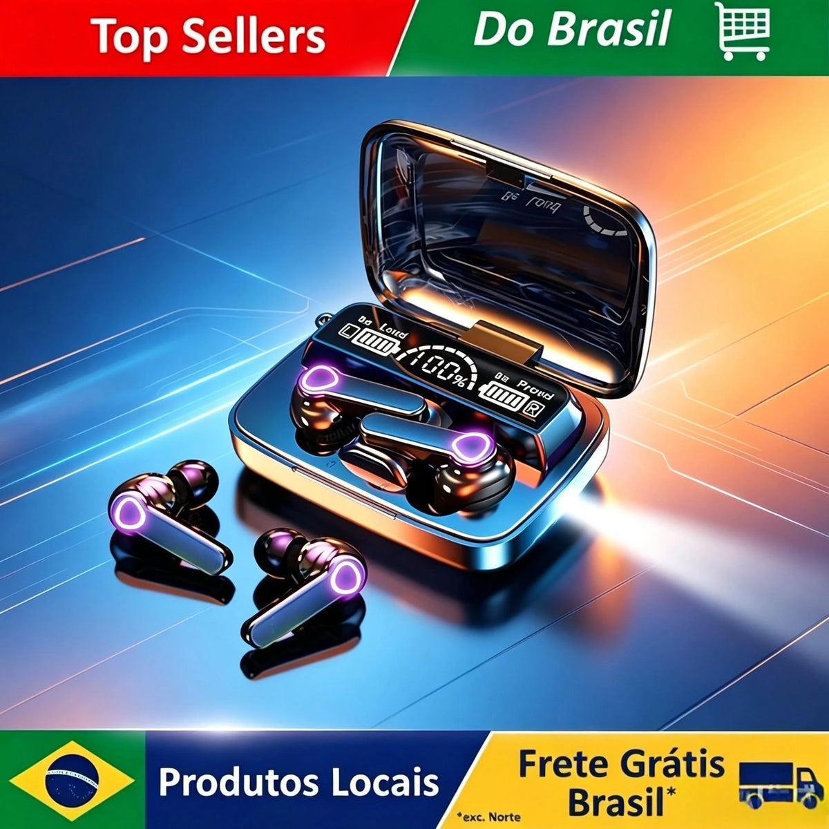 Fone Bluetooth M19 TWS com Estojo Power Bank e Display LED