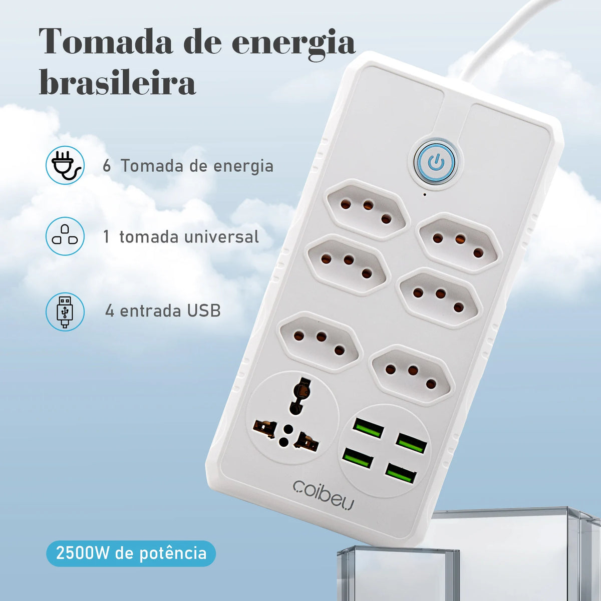 Extensão Elétrica com Tomadas e USB – Filtro de Linha Bivolt 110V/220V 10A