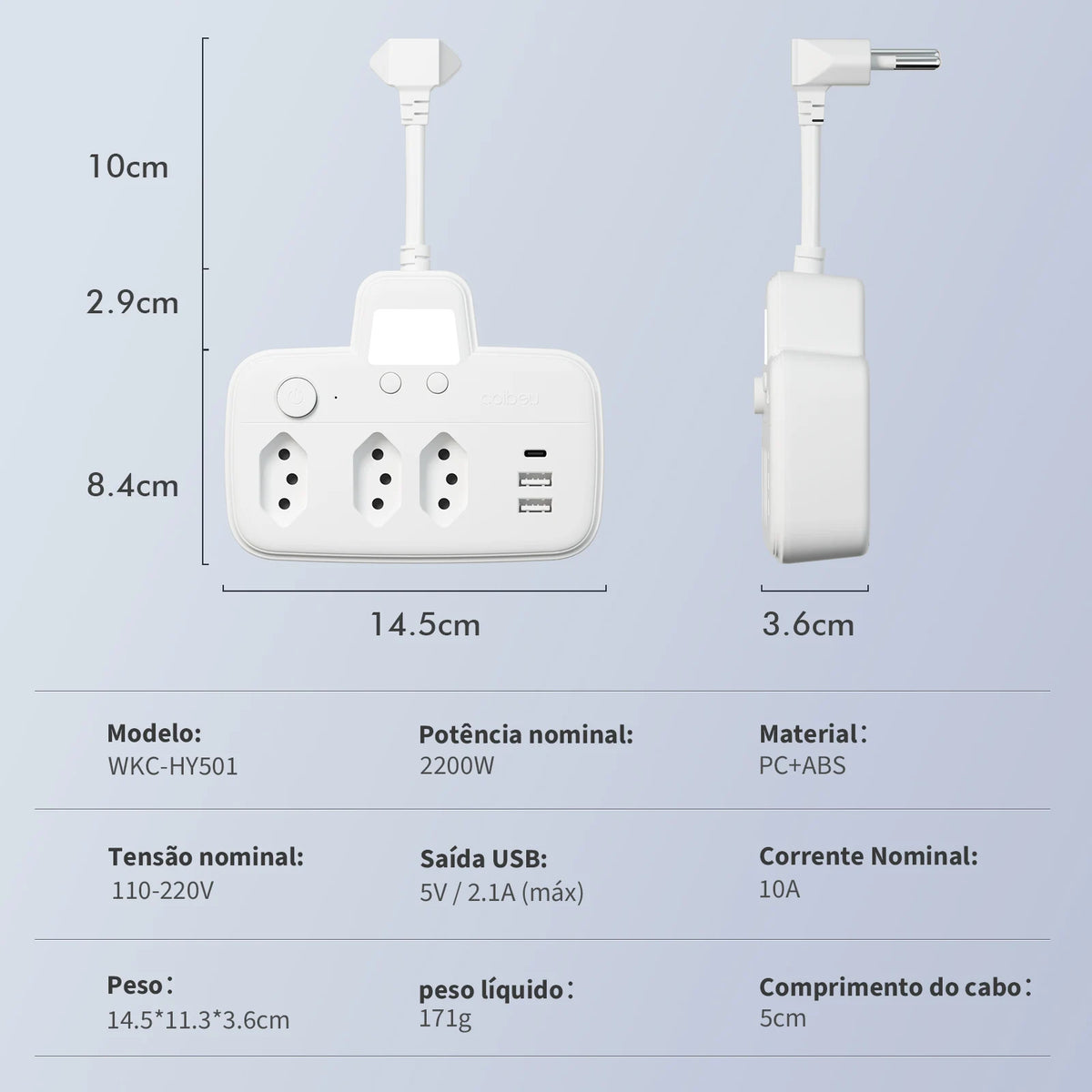 Extensão Elétrica com Múltiplas Tomadas Padrão Brasileiro – Régua de Energia para Casa e Escritório
