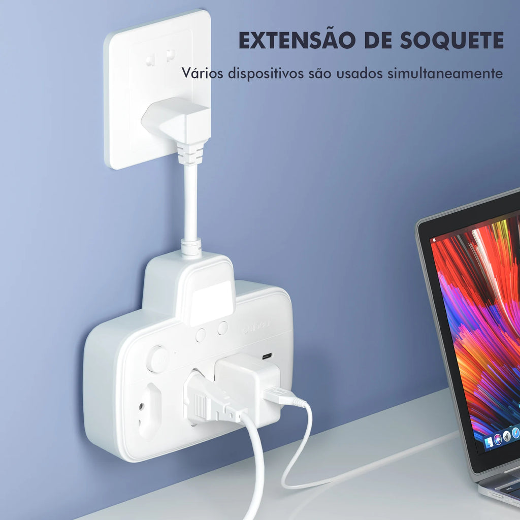 Extensão Elétrica com Múltiplas Tomadas Padrão Brasileiro – Régua de Energia para Casa e Escritório