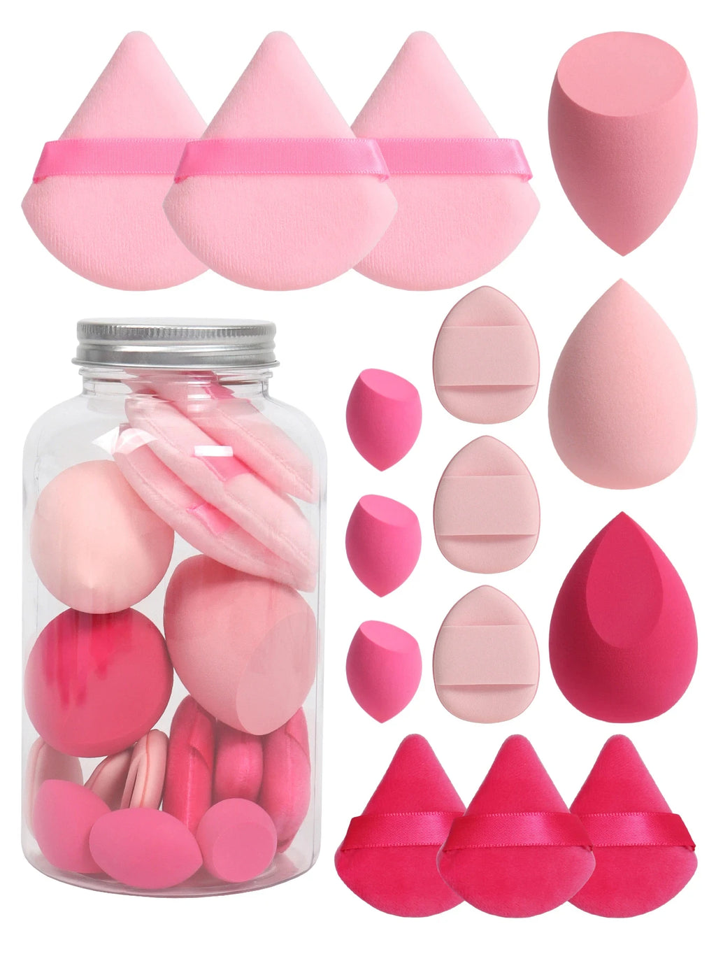 Kit Mini Esponjas de Maquiagem 12 ou 15 Peças – Com ou Sem Estojo