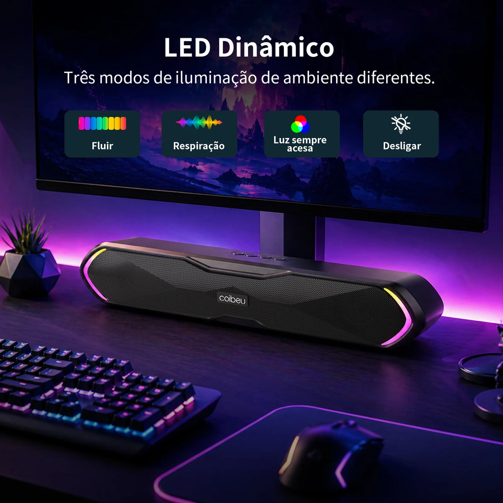 Soundbar Gamer Bluetooth COIBEU com LED RGB e Som Estéreo para PC e Notebook