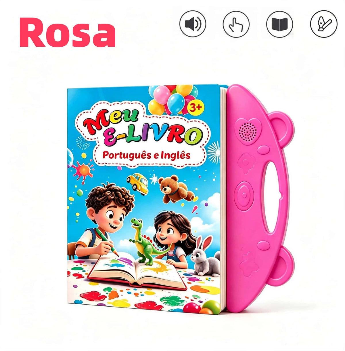 Livro Infantil Interativo Bilíngue Português e Inglês com Sons – Educativo Touch