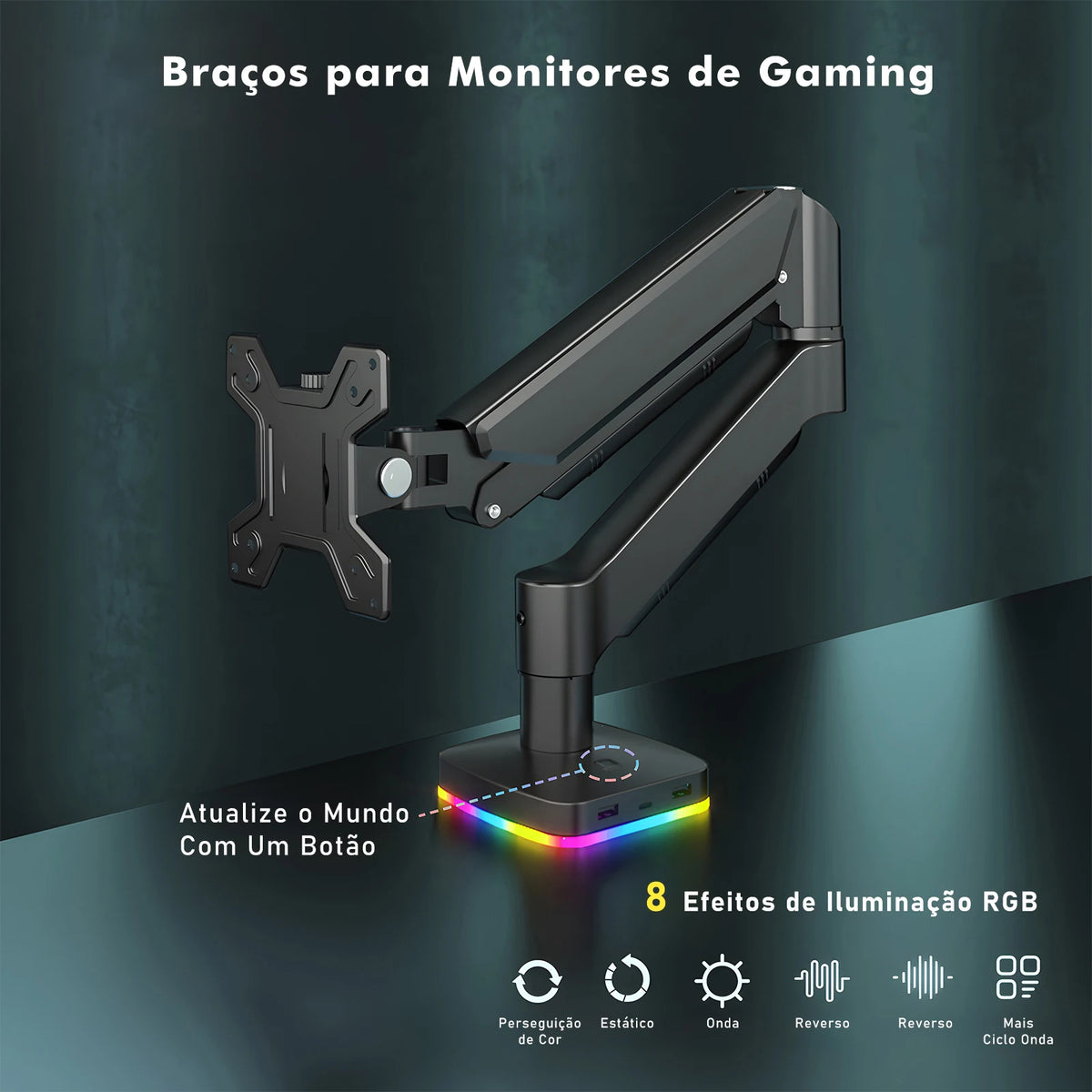 Braço Articulado para Monitor com Iluminação RGB – Suporte de Mesa Ajustável