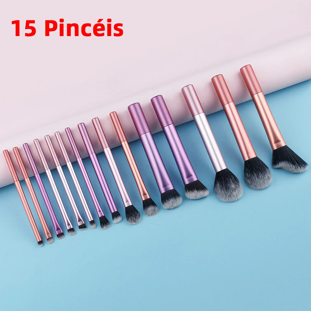 Kit de Pincéis de Maquiagem com Cerdas Sintéticas – 8, 12 ou 15 Peças