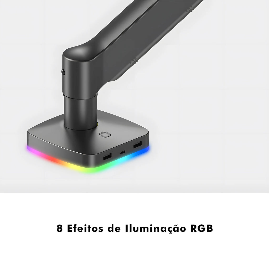 Braço Articulado para Monitor com Iluminação RGB – Suporte de Mesa Ajustável