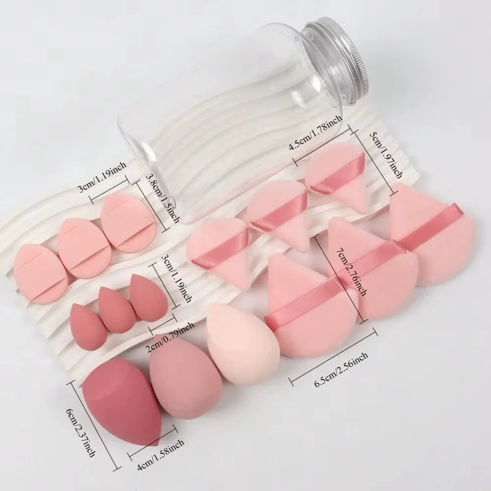 Kit Mini Esponjas de Maquiagem 12 ou 15 Peças – Com ou Sem Estojo