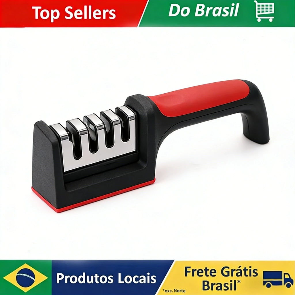 Afiador de Facas Manual 3 em 1 com 3 Estágios para Cozinha – Portátil