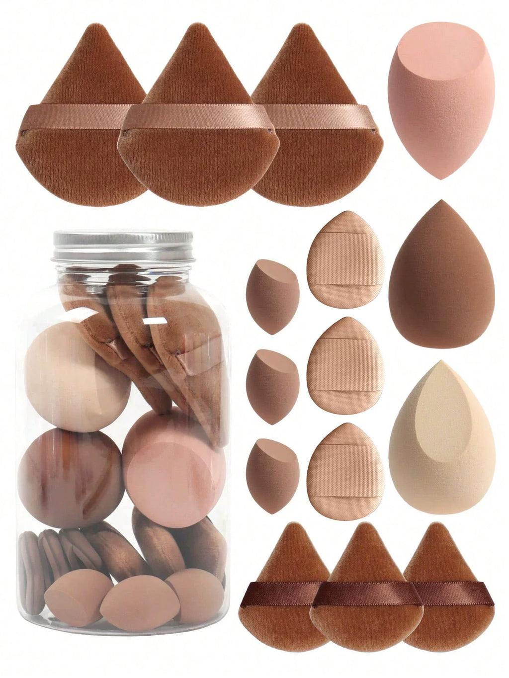 Kit Mini Esponjas de Maquiagem 12 ou 15 Peças – Com ou Sem Estojo