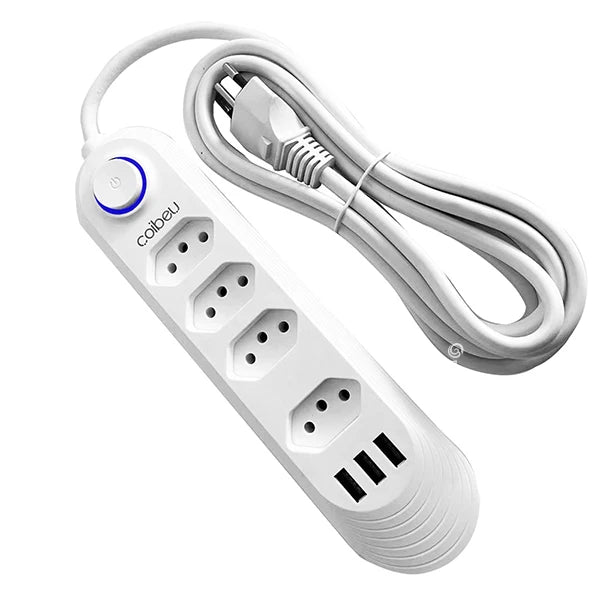 Extensão Elétrica com Tomadas e USB – Filtro de Linha Bivolt 110V/220V 10A